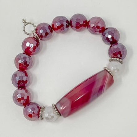 PowerBeads by jen Cranberry Agate Statement Bracelet