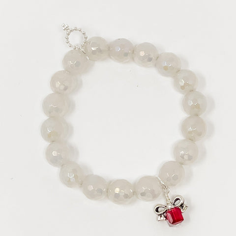 PowerBeads by jen Petites Faceted Snowy White Jade with Holiday Package