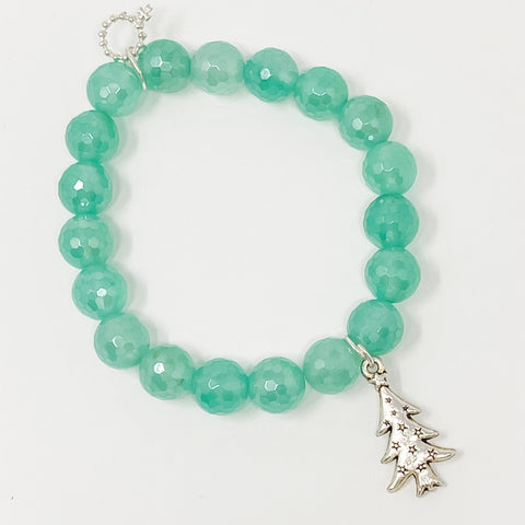 PowerBeads by jen Petites Faceted Icy Green Agate with Christmas Tree