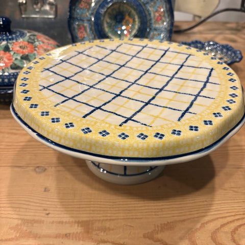 Polish Pottery Elegant Pedestal Cake Plate