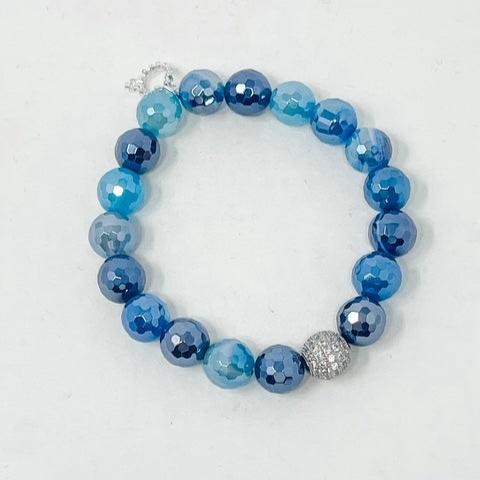 PowerBeads by jen Iridescent Faceted Blue Agate w/ Micro Pave Bead