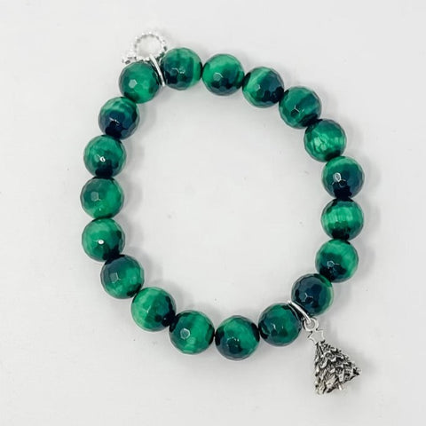 PowerBeads by Jen Petites Christmas Tree Green Tiger's Eye Beaded Bracelet