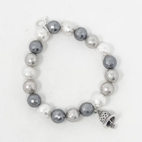 PowerBeads by jen Petites Pearlized Agate Bracelet with Bell Charm