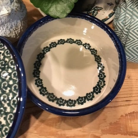 Polish Pottery Round Decorative Bowl with Lid