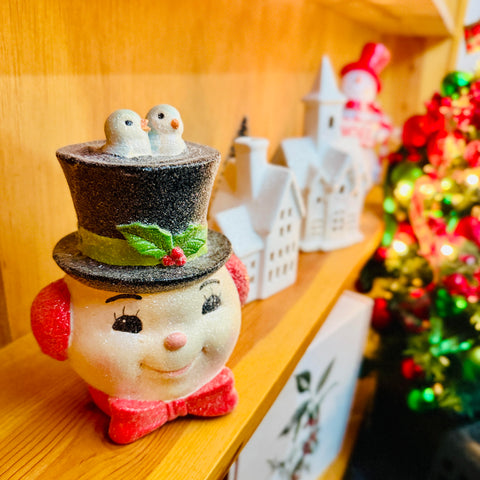 Jolly Snowman Head Figurine with Birds for Just Jill