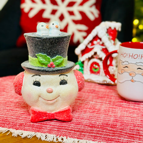 Jolly Snowman Head Figurine with Birds for Just Jill