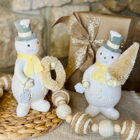 Set of 2 Snowman w/ Bottlebrush Tree and Wreath for Just Jill