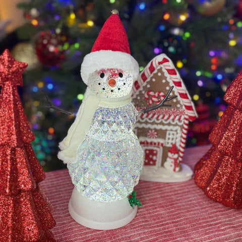 Lighted Swirl Snowman w/ White Scarf and Red Hat for Just Jill