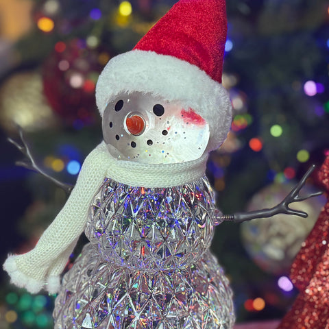 Lighted Swirl Snowman w/ White Scarf and Red Hat for Just Jill