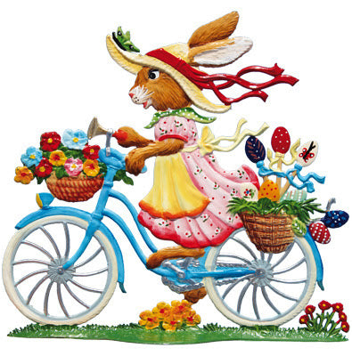 Bunny In Her Easter Bonnet Hand Painted German Pewter Figurine