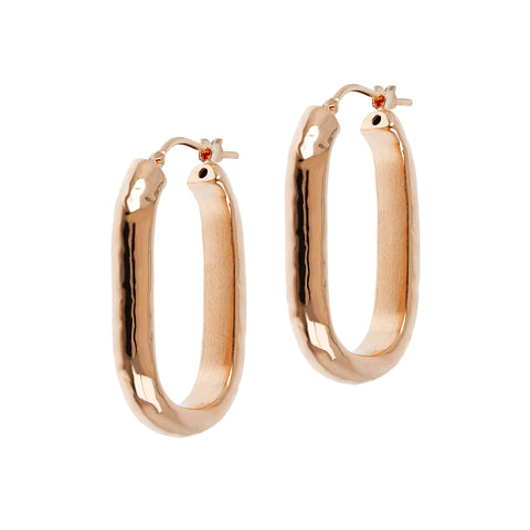 Bellissimo Bronzo Italian Hammered Elongated Hoop Earrings