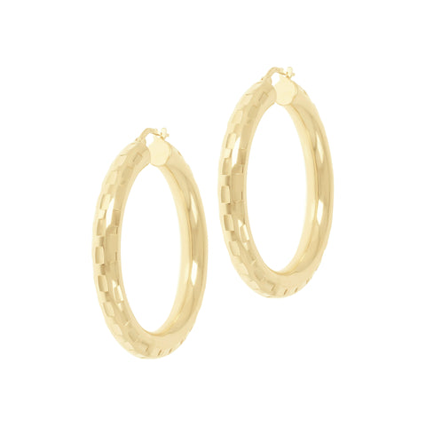 Bellissimo Bronzo Italian 1-1/2" Diamond-Cut Hoop Earrings