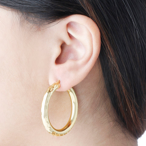 Bellissimo Bronzo Italian 1-1/2" Diamond-Cut Hoop Earrings