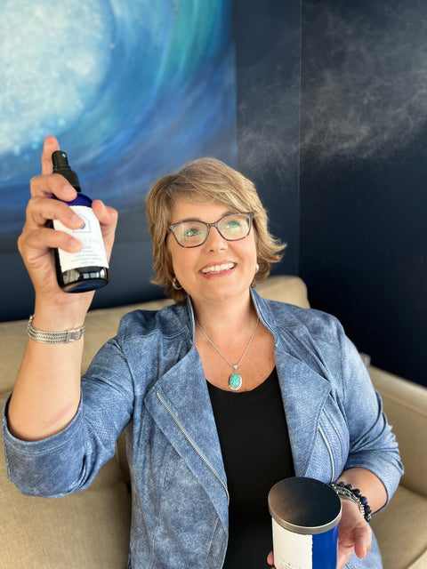 Jill spraying Just Jill "Home" Candle and Room Spray Set