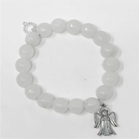 PowerBeads by jen Petites White Jade Silver-Tone Angel Charm Bracelet