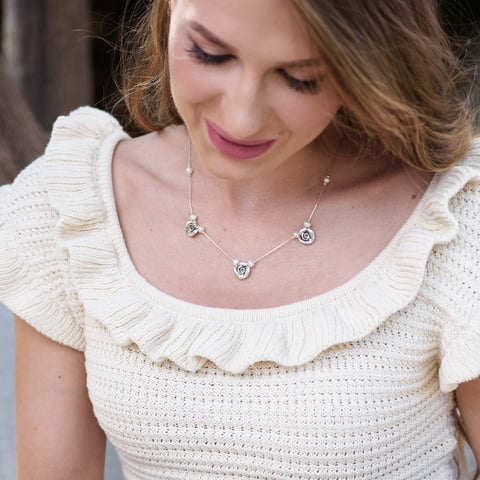 Danny Newfeld Sterling Rose Floral Necklace