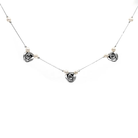 Danny Newfeld Sterling Rose Floral Necklace