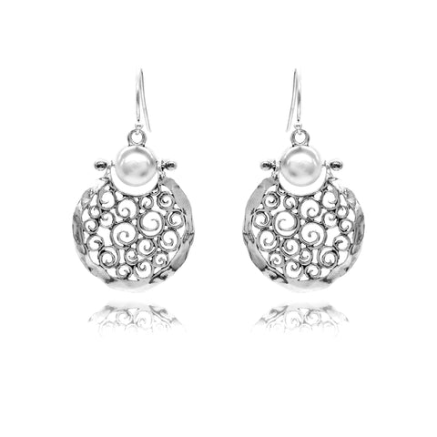 Danny Newfeld Pearl Filigree Round Dangle Earrings