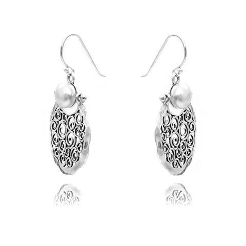 Danny Newfeld Pearl Filigree Round Dangle Earrings