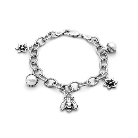 Danny Newfeld Sterling Silver Bee Charm Bracelet