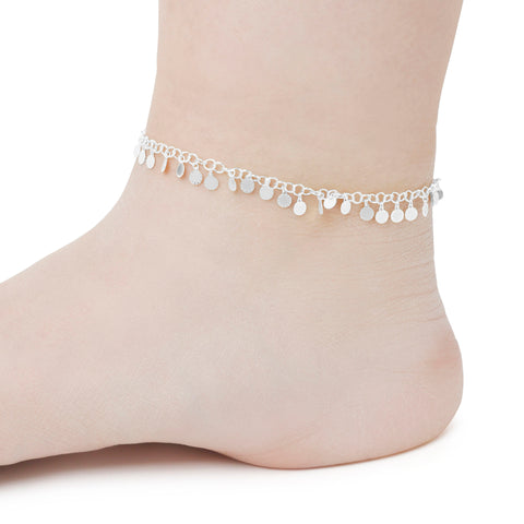 Italian Sterling Silver Rolo Ankle Bracelet with Diamond-Cut Disks