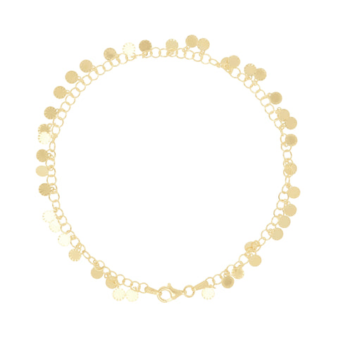 Italian Sterling Silver Rolo Ankle Bracelet with Diamond-Cut Disks