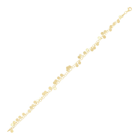 Italian Sterling Silver Rolo Ankle Bracelet with Diamond-Cut Disks