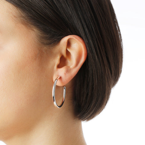 Italian Sterling Silver 1-1/2" Polished Hoop Earrings