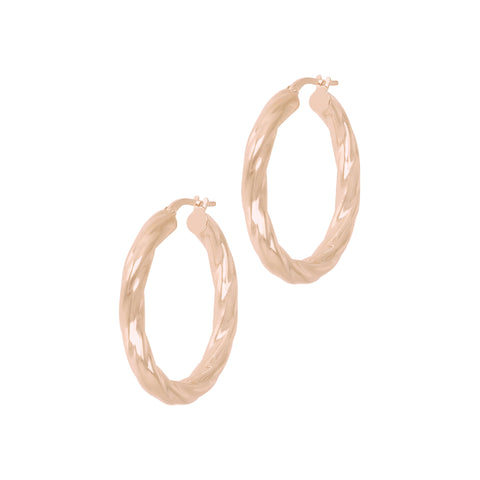 Italian Sterling Silver 1-1/4" Polished & Twisted Full-Hoop Earrings