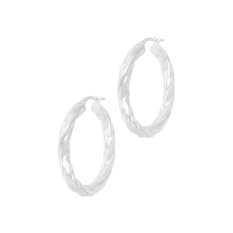 Italian Sterling Silver 1-1/4" Polished & Twisted Full-Hoop Earrings