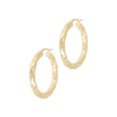 Italian Sterling Silver 1-1/4" Polished & Twisted Full-Hoop Earrings