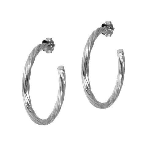 Italian Sterling Silver 1-1/2" Twisted and Polished Hoop Earrings