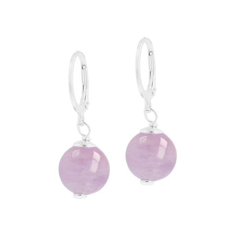 Italian Sterling Silver Leverback Gemstone 10 mm Beaded Earrings