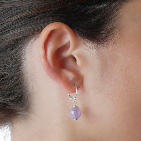 Italian Sterling Silver Leverback Gemstone 10 mm Beaded Earrings