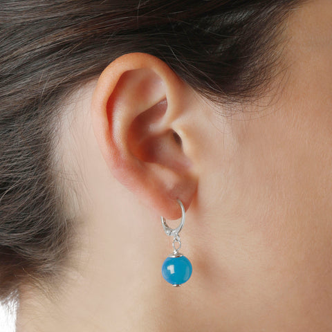 Italian Sterling Silver Leverback Gemstone 10 mm Beaded Earrings