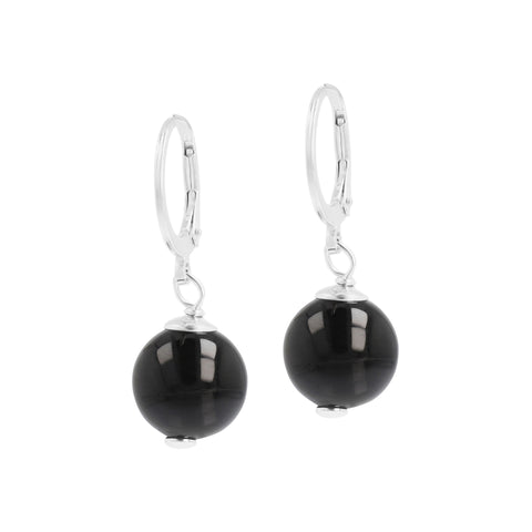 Italian Sterling Silver Leverback Gemstone 10 mm Beaded Earrings