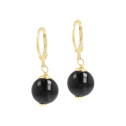 Italian Sterling Silver Leverback Gemstone 10 mm Beaded Earrings