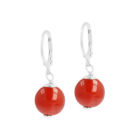 Italian Sterling Silver Leverback Gemstone 10 mm Beaded Earrings