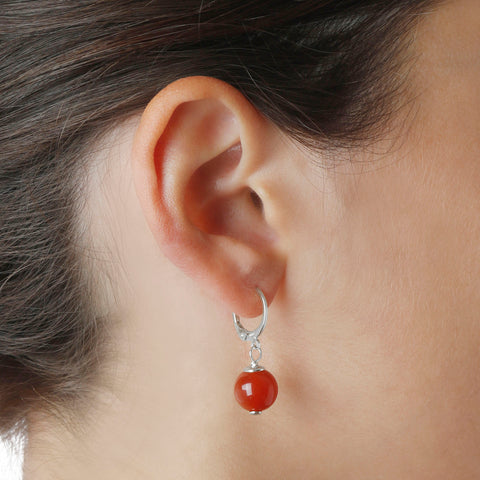 Italian Sterling Silver Leverback Gemstone 10 mm Beaded Earrings