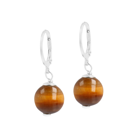 Italian Sterling Silver Leverback Gemstone 10 mm Beaded Earrings