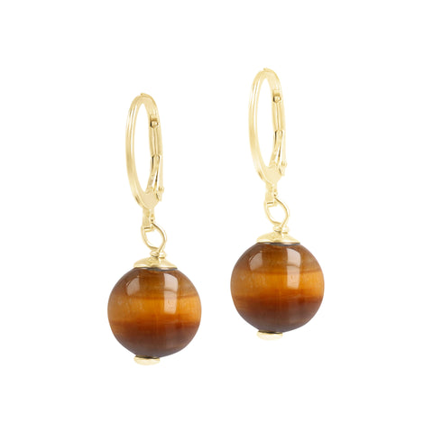 Italian Sterling Silver Leverback Gemstone 10 mm Beaded Earrings