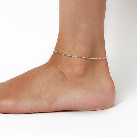 Italian Sterling Silver Diamond-Cut Beaded Ankle Bracelet