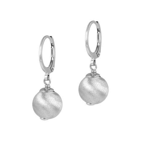 Italian Sterling Silver 10 mm Florentine Satin Bead Lever Back Earrings