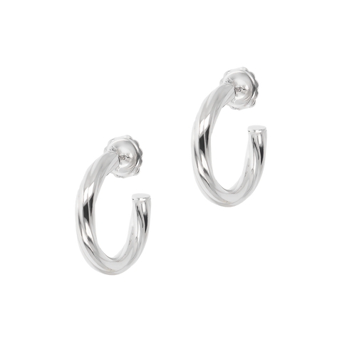 Italian Sterling Silver 3/4" Polished/Twisted Half Hoop Earrings