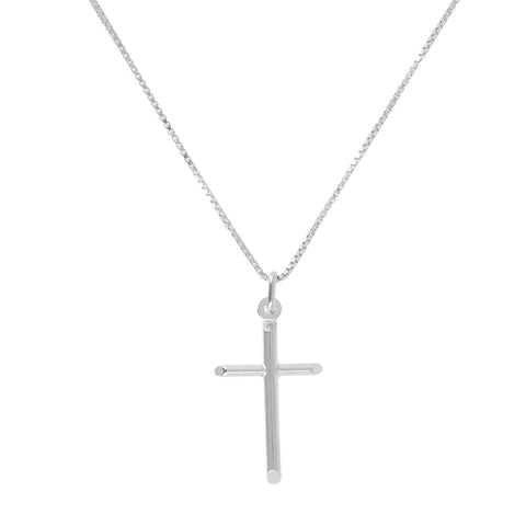 Italian Sterling Silver High Polished Cross Pendant with Box Chain