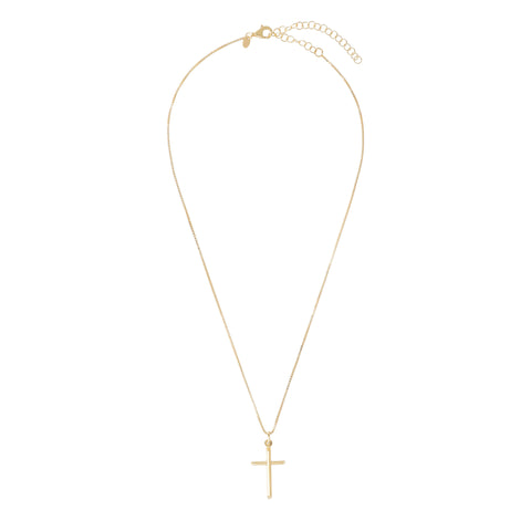 Wide Shot of Italian Sterling Silver High Polished Yellow-Gold Plated Cross Pendant with Box Chain