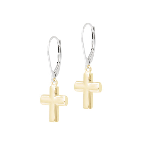 Italian Sterling Silver Cross Motif Charm Leverback Earrings