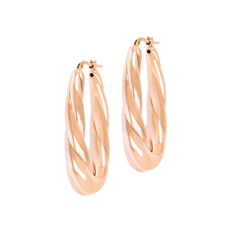 Italian Sterling Silver 1-1/2" Oval Elongated Hoop Earrings