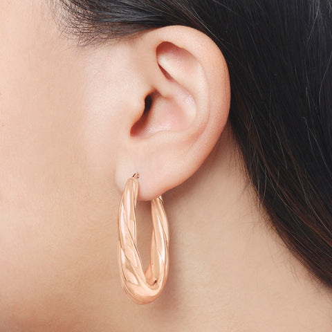 Italian Sterling Silver 1-1/2" Oval Elongated Hoop Earrings