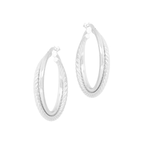 Italian Sterling Silver 1" Double Polished and Twisted Hoop Earrings